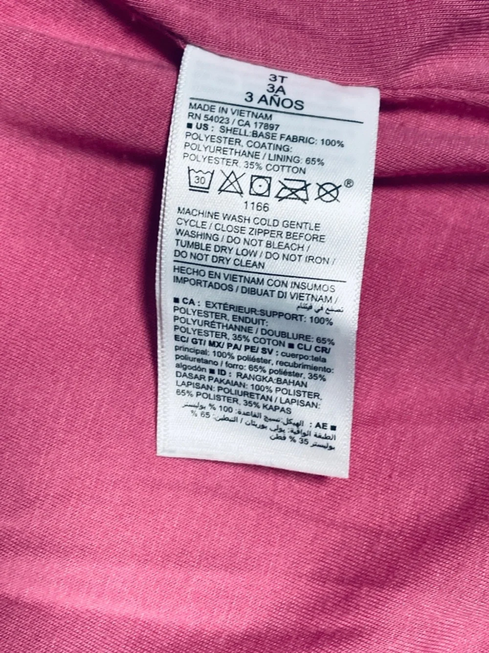 Old Navy Toddler Girls Pink Rain Jacket Terry Lined Hooded Water Resistant 3T